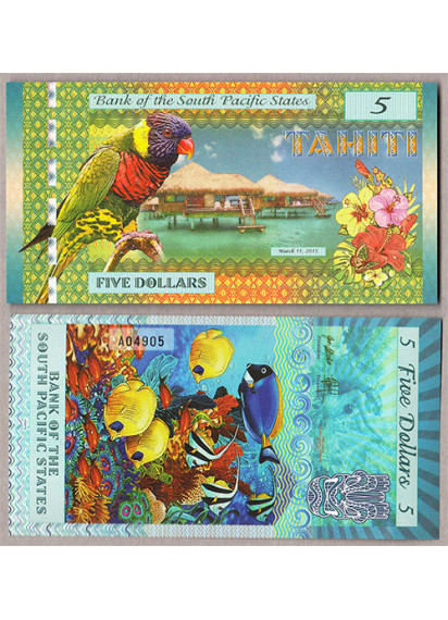 STATI DEL SUD PACIFICO - TAHITI 5 Dollars 2015 Polymer Fds